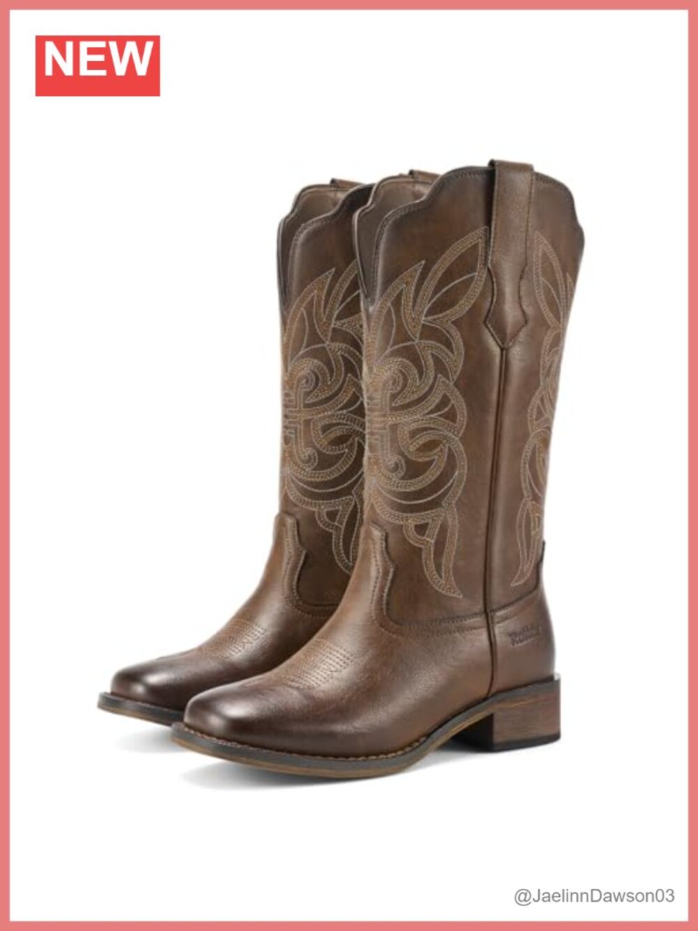 Rollda Women's Square Toe Mid Calf Western Cowboy Boots Synthetic Leather